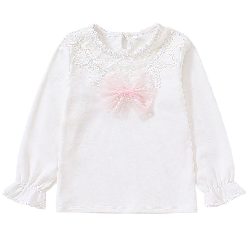Mädchen Langarmshirt mit niedlicher Spitzenverzierung und Schleifendekor Echo Archiv