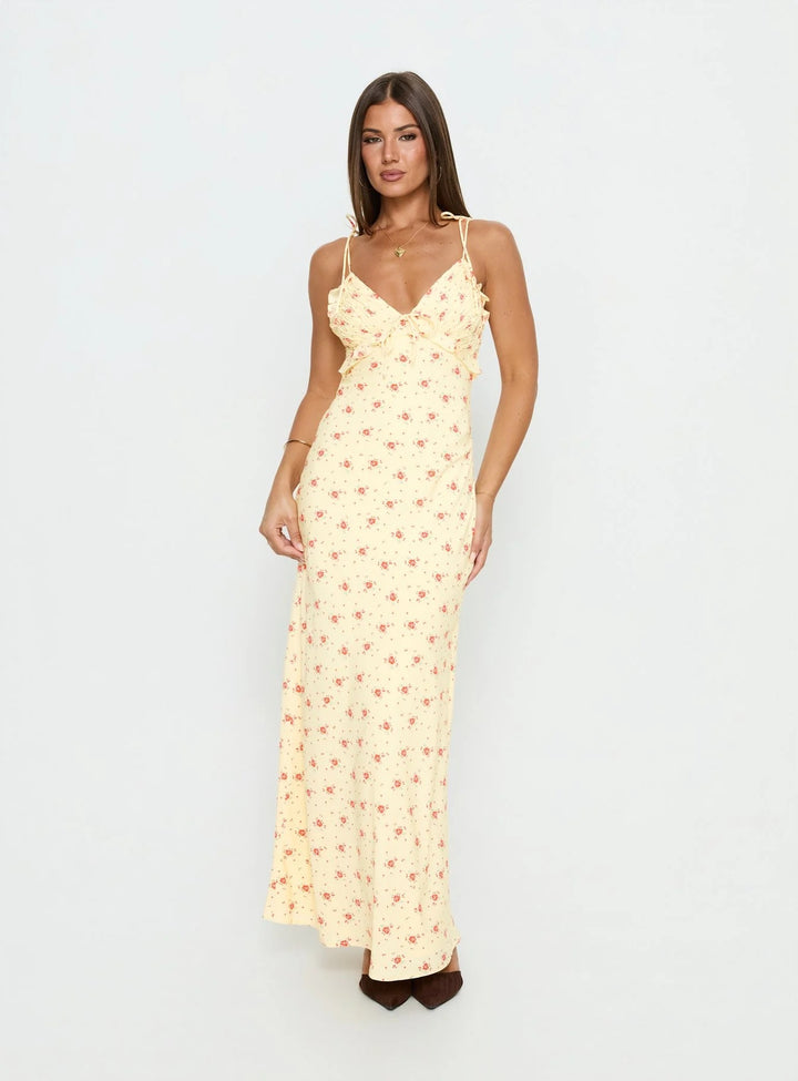 Damen Maxi-Kleid mit verspieltem Blumenmuster und verstellbaren Spaghetti-Trägern Echo Archiv