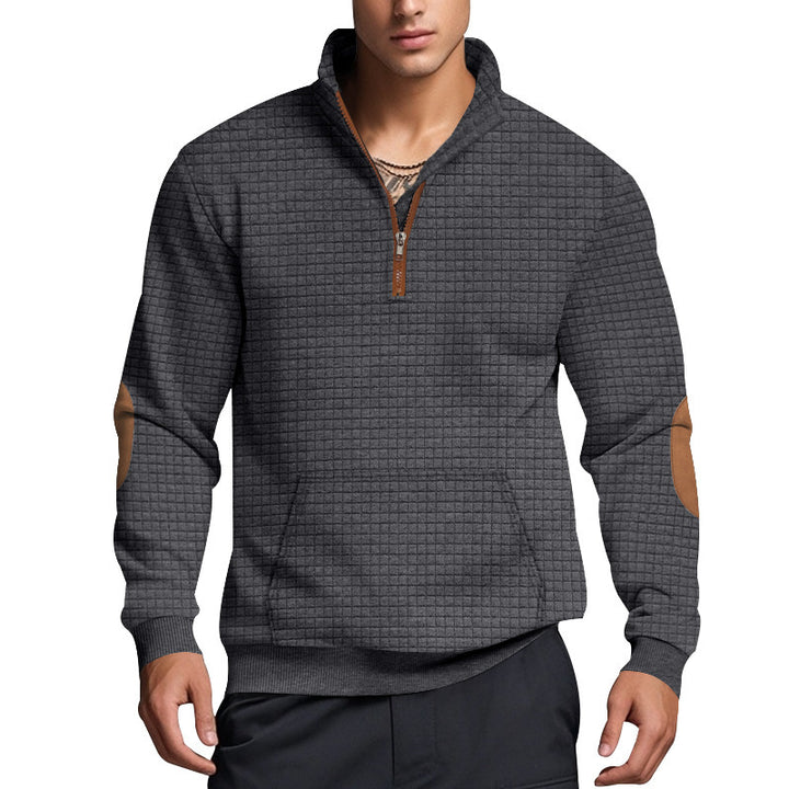Herren sportlicher Fleece-Pullover mit halbem Reißverschluss und eleganten Ellbogen-Patches Echoarchiv