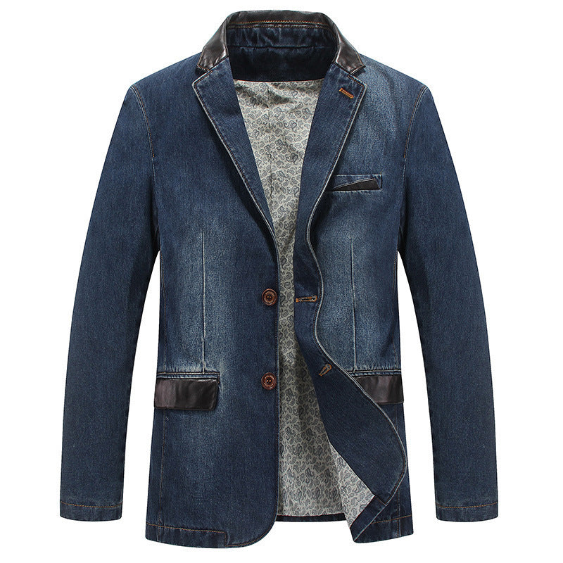 Herren Jeansblazer mit Lederoptikdetails und floral gefüttertem Innenfutter – Taviero