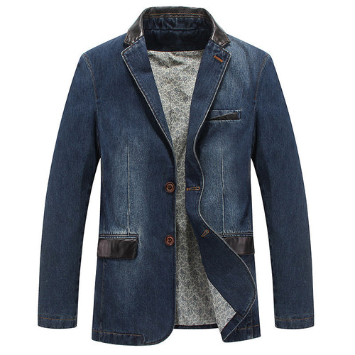 Herren Jeansblazer mit Lederoptikdetails und floral gefüttertem Innenfutter – Taviero