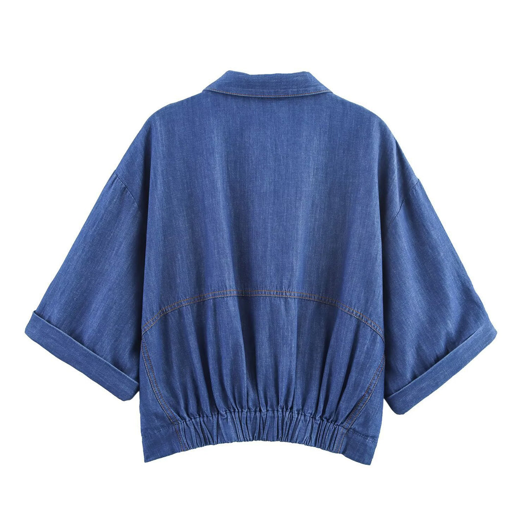 Damen lässiges Denim-Set mit Crop-Bluse und elastischen Hosen Echo Archiv