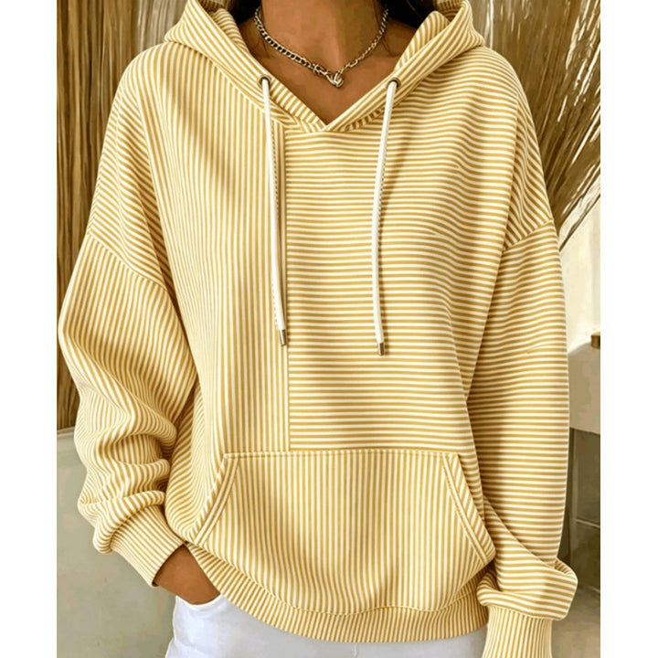 Damen Oversize Kapuzenpullover mit feinem Streifenprint, Kängurutasche und V-Ausschnitt-Kapuze – Auréline