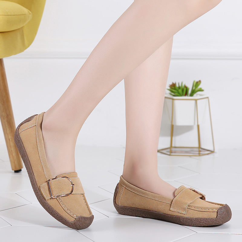Damen nan Mokassin-Slipper aus Veloursleder mit dekorativer Metallschnalle, gepolstertem Fußbett und rutschfester Gummilaufsohle Echo Archiv