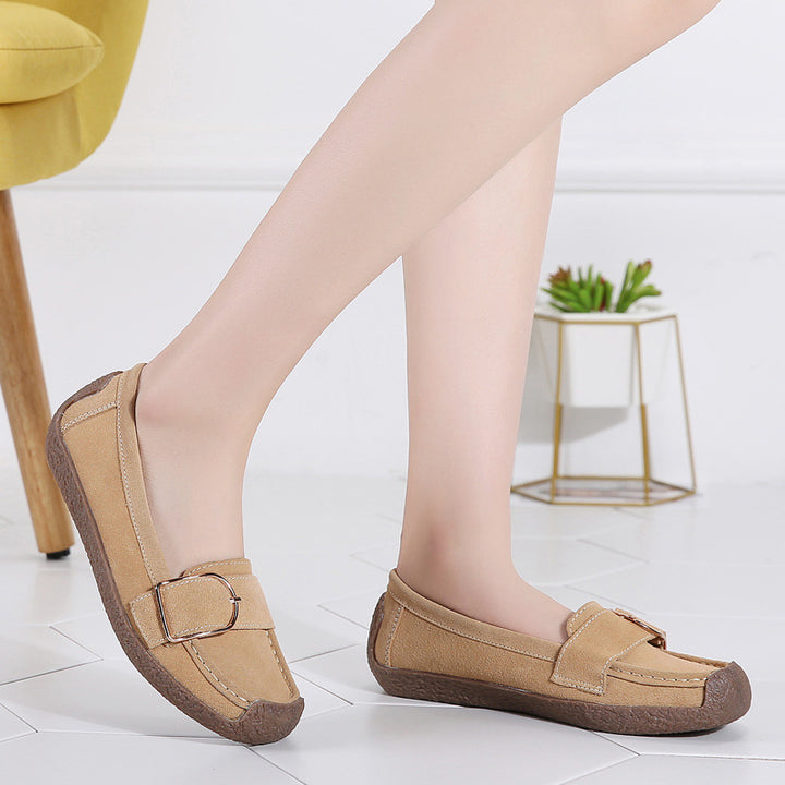 Damen nan Mokassin-Slipper aus Veloursleder mit dekorativer Metallschnalle, gepolstertem Fußbett und rutschfester Gummilaufsohle Echo Archiv