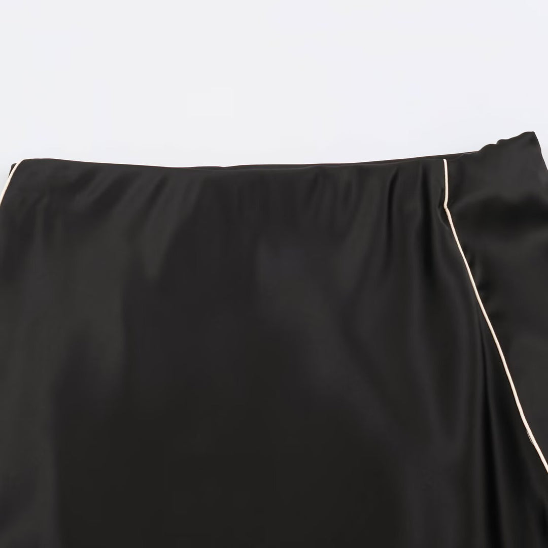 Damen Satin-Midirock mit seitlichem Paspelband und A-Linien-Schnitt Echoarchiv