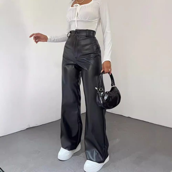 Damen Weite High-Waist-Hose aus Satinoptik mit weitem Bein Echoarchiv