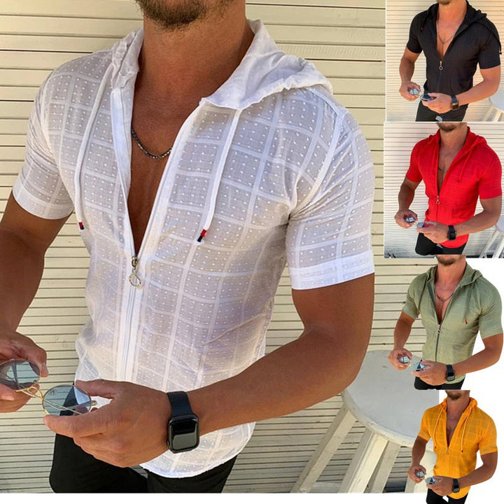 Herren Kurzarm-Shirt mit modernem Reißverschluss und Kapuze Echoarchiv