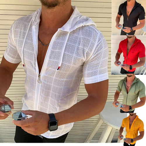 Herren Kurzarm-Shirt mit modernem Reißverschluss und Kapuze Echoarchiv