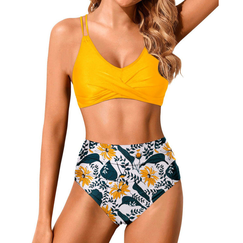 Damen Hochtailliertes Bikini-Set mit gerafftem Oberteil Echo Archiv