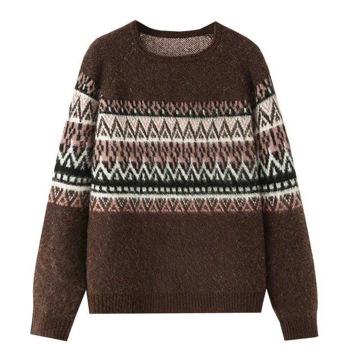 Damen Oversize Mohair-Mix Pullover mit Rundhals und Fair-Isle-Muster Echo Archiv