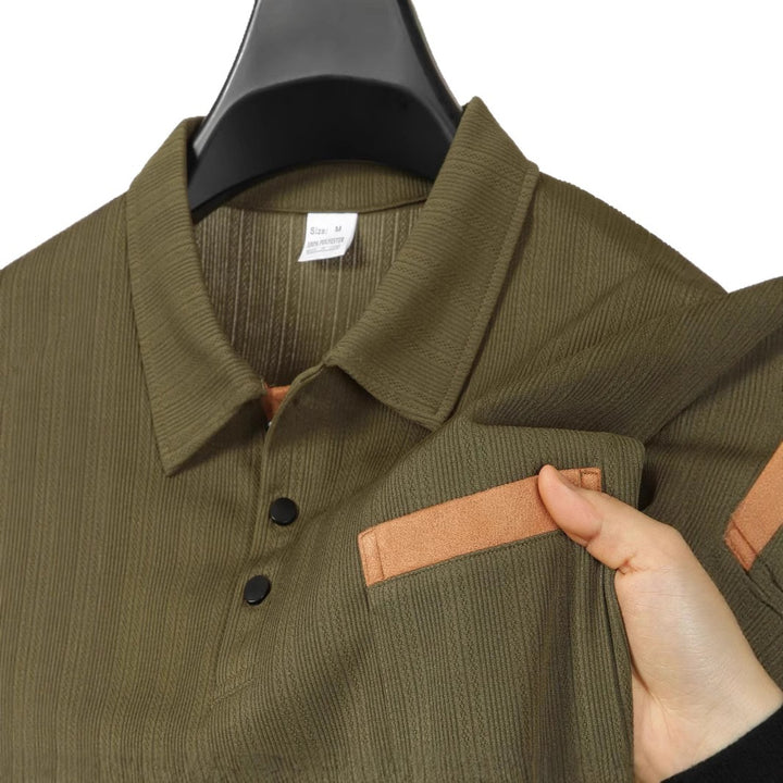 Herren Langarmshirt mit strukturiertem Design und Kontrastkragen Echoarchiv