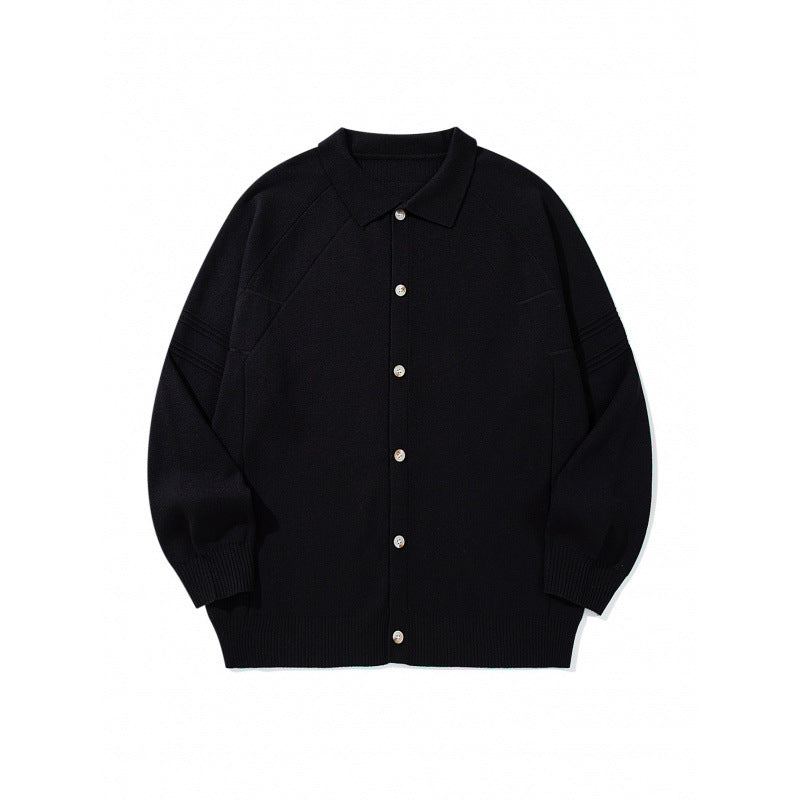 Unisex Boxy-Strickcardigan mit Hemdkragen, Raglanärmeln und gerippten Abschlüssen Echo Archiv