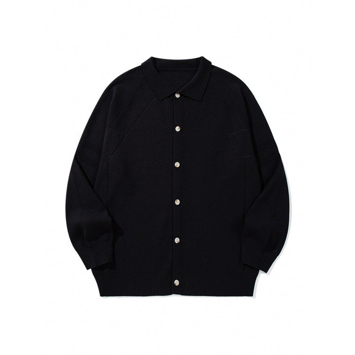 Unisex Boxy-Strickcardigan mit Hemdkragen, Raglanärmeln und gerippten Abschlüssen Echo Archiv