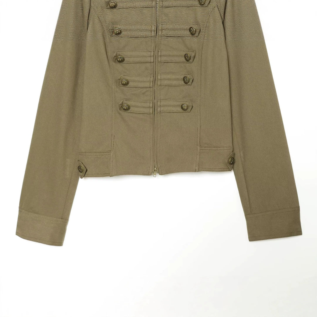 Damen Militärinspirierte taillierte Feldjacke mit Stehkragen und Zierknopfleisten Echo Archiv