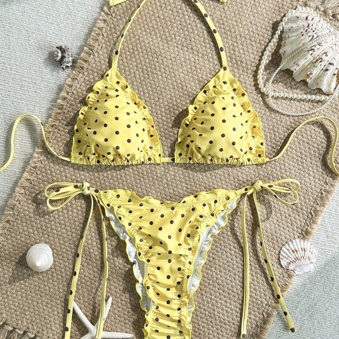 Damen Triangel-Bikini mit Rüschendetails und lebhaftem Blumendruck Echo Archiv
