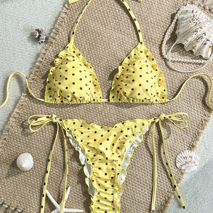 Damen Triangel-Bikini mit Rüschendetails und lebhaftem Blumendruck Echo Archiv