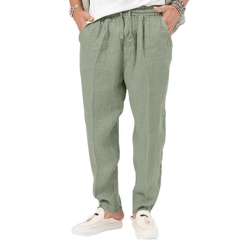 Herren Lässige Sommerleinenhose mit elastischem Bund und praktischen Taschen Echoarchiv