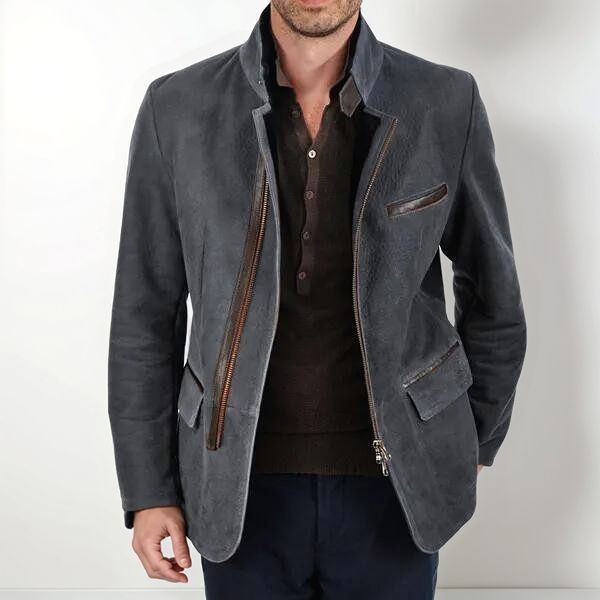Herren nan elegante Wildlederjacke mit Stehkragen und verdecktem Reißverschluss Echo Archiv