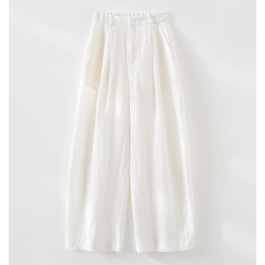 Damen Leichte High‑Waist Leinenmix Palazzohose mit weitem Bein, Bundfalten und elastischem Rückenteil Echoarchiv