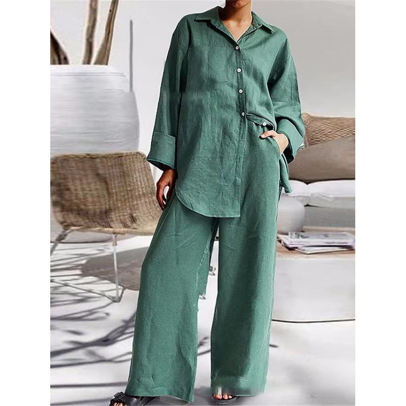 Damen Leinen-Lounge-Set mit weitem Hemd und Palazzo-Hose Echo Archiv