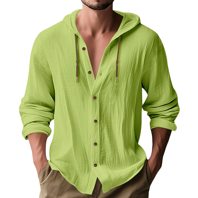 Herren lässiges Kapuzenshirt aus atmungsaktiver Baumwolle mit Knopfleiste und verstellbarem Kordelzug Echoarchiv