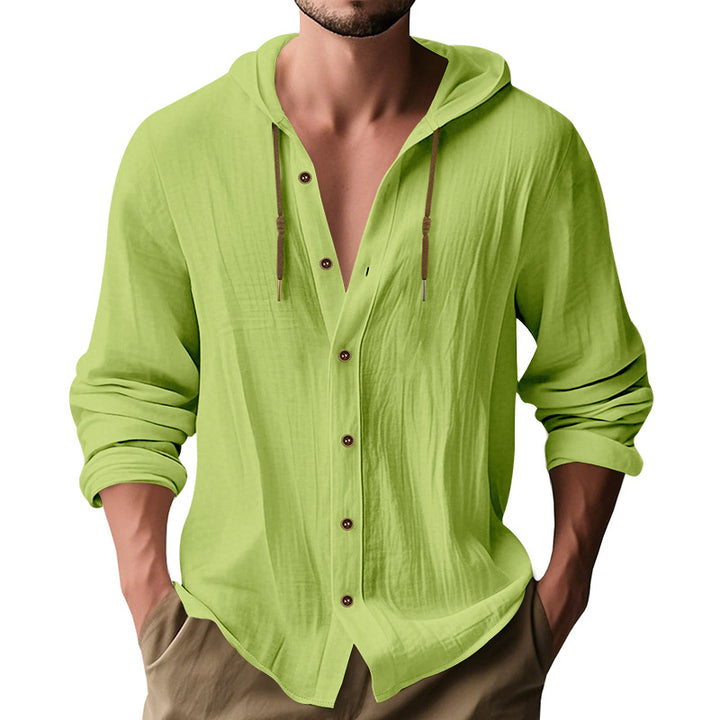 Herren lässiges Kapuzenshirt aus atmungsaktiver Baumwolle mit Knopfleiste und verstellbarem Kordelzug Echoarchiv