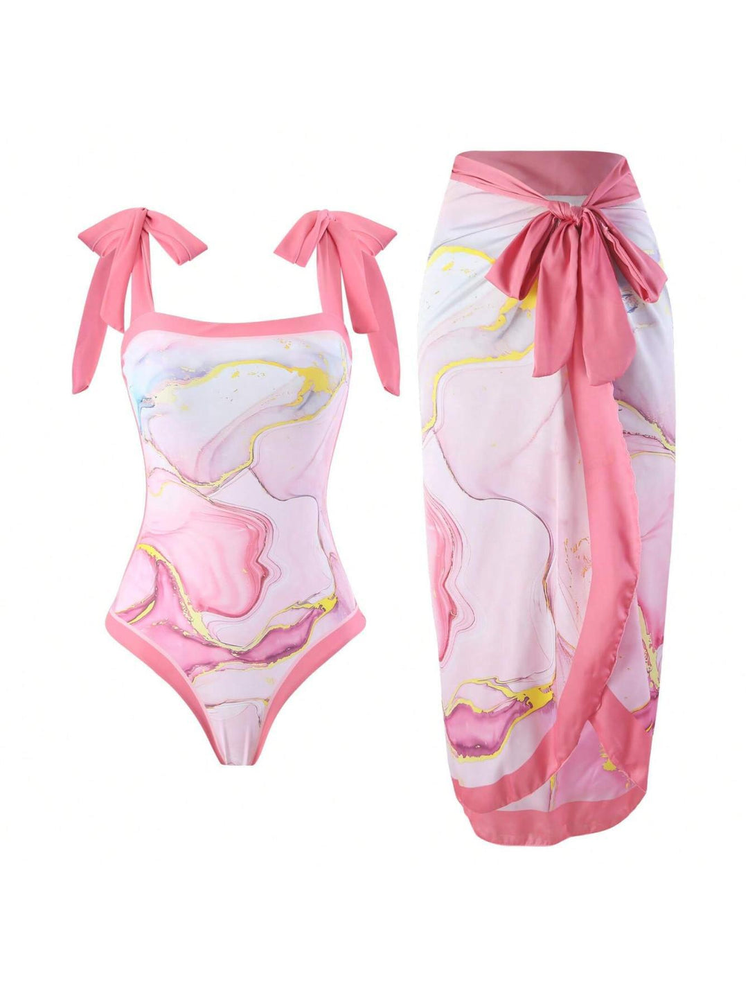 Damen Eleganter Badesuit mit floralen Akzenten und modischem Wickelrock Echo Archiv