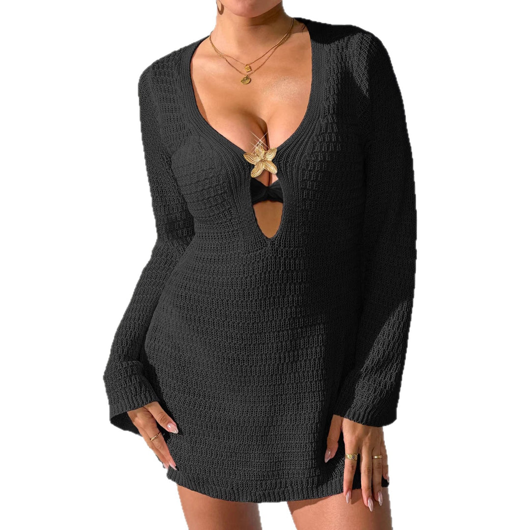 Damen gehäkeltes Strandkleid mit elegantem V-Ausschnitt und langen Ärmeln Echo Archiv