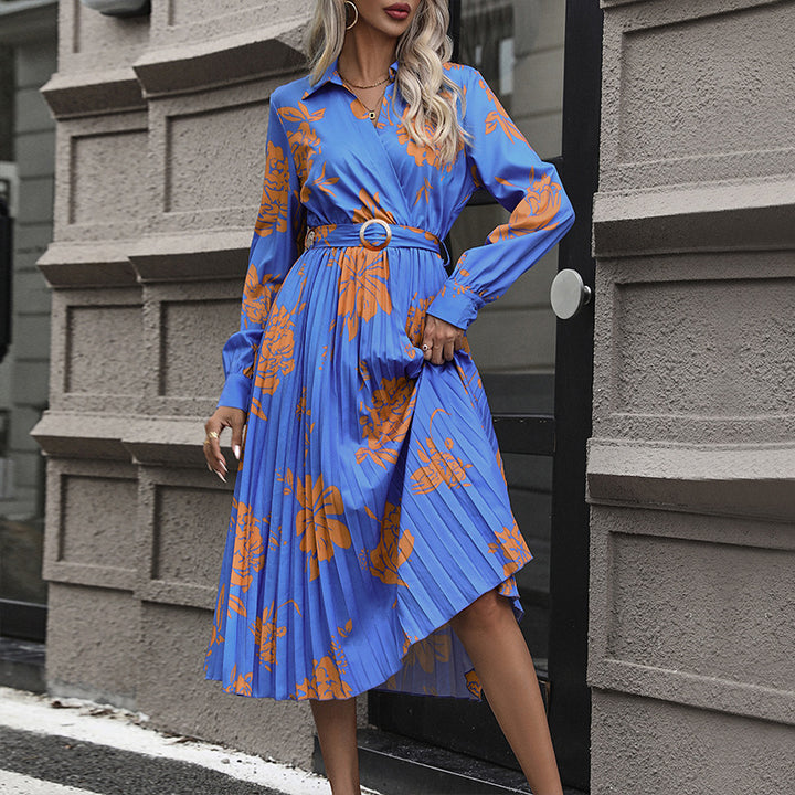 Damen Midikleid mit Plissée-Rock, Wickeloberteil und Taillengürtel Echoarchiv