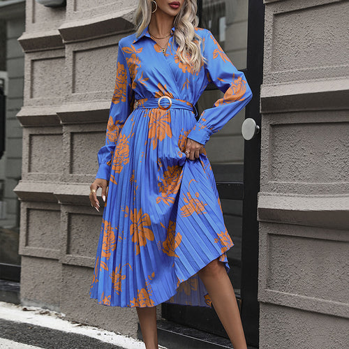 Damen Midikleid mit Plissée-Rock, Wickeloberteil und Taillengürtel Echoarchiv