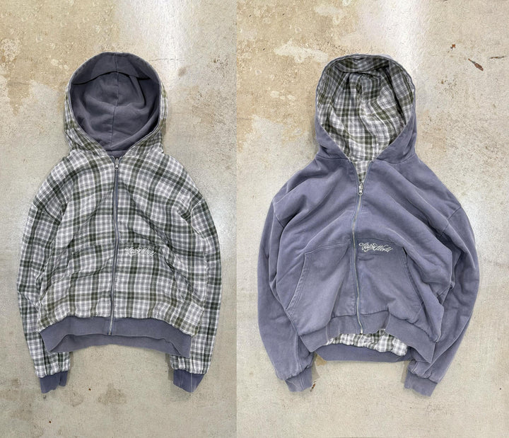 Unisex nan wendbare Kapuzenjacke mit kariertem Innenfutter, durchgehendem Reißverschluss und Kängurutasche Echo Archiv