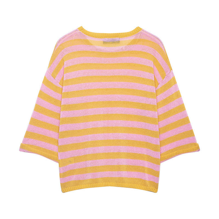 Damen Gestreifter Oversize-Strickpullover mit weitem dreiviertelärmel und Rundhalsausschnitt Echo Archiv