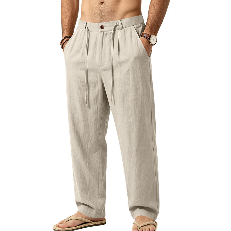 Herren Lässige Loungehose aus Leinenmischung mit Bundfalten und verdecktem Kordelzug Echoarchiv