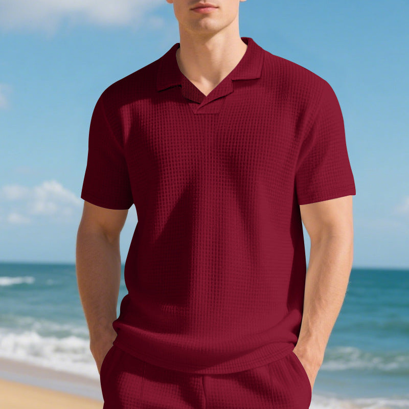 Herren Kurzarm Poloshirt mit strukturiertem Design und modernem Stehkragen Echoarchiv