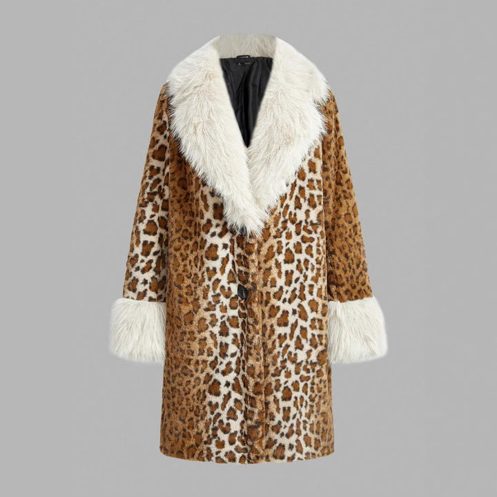 Damen Midilanger Kunstpelzmantel im Animal-Look mit abgesetztem Langhaar-Kragen und Manschetten Echo Archiv