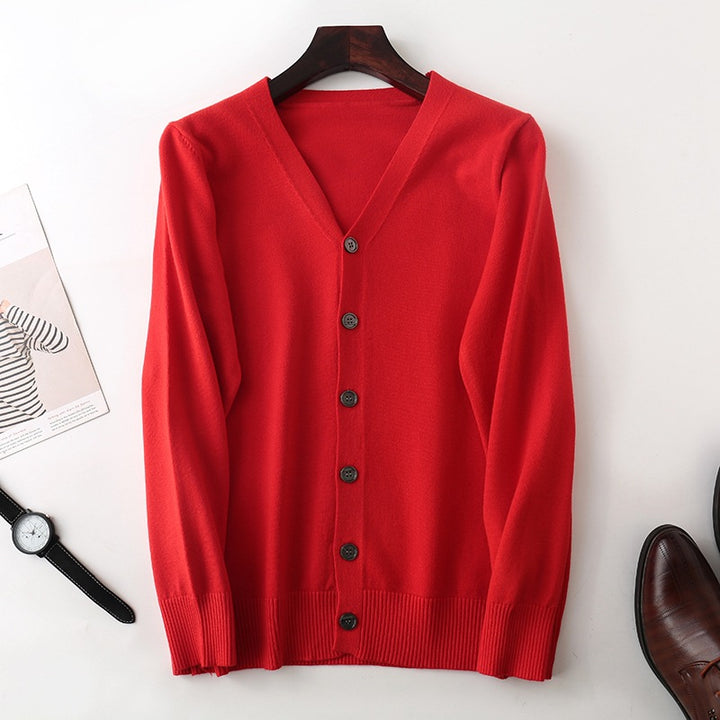 Herren Feiner V‑Ausschnitt-Cardigan aus leichtem Feinstrick mit geripptem Saum Echoarchiv