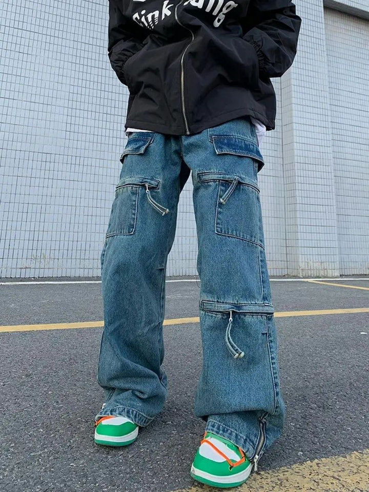 Herren Modische Cargo-Jeans mit Reißverschlüssen Echoarchiv