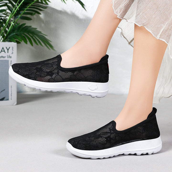 Damen Elegante und bequeme Slip-On Sneakers mit Spitzenoberfläche Echo Archiv