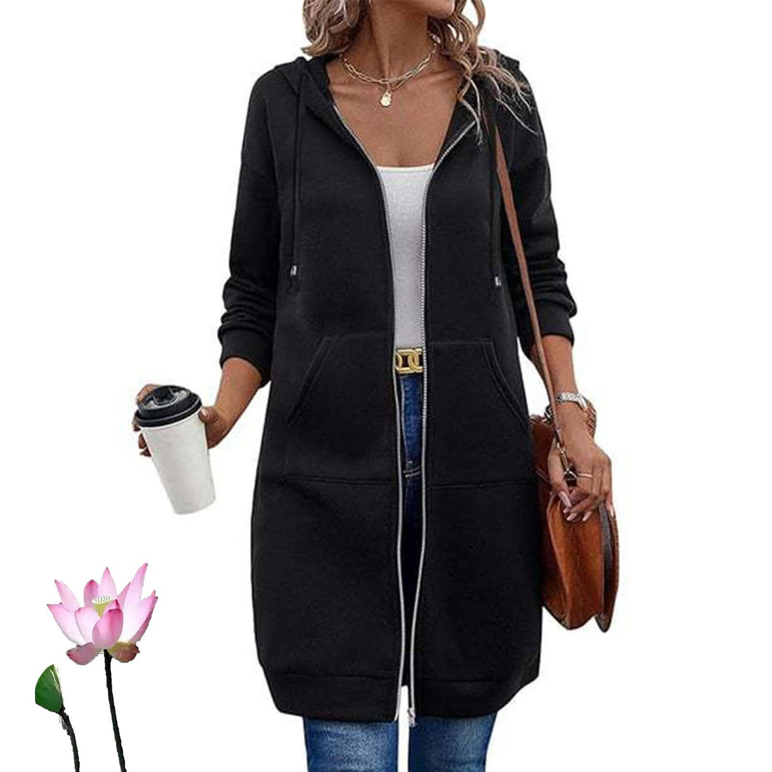 Damen Langer Kapuzenmantel mit Taschen – Montévia