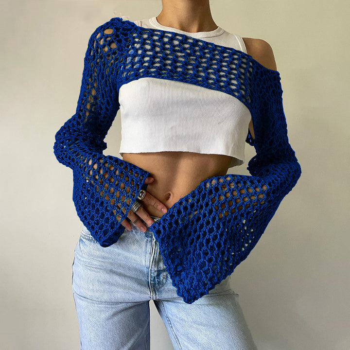 Damen gehäkeltes Langarm-Top mit Off-Shoulder-Design Echo Archiv