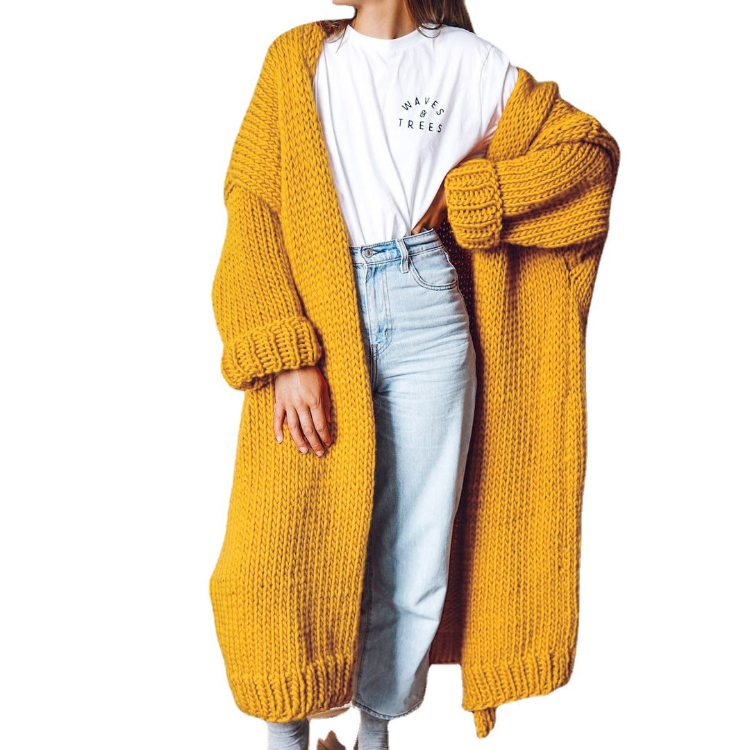 Damen Oversize Maxi Grobstrick-Cardigan mit offener Front und voluminösen Ärmeln Echo Archiv
