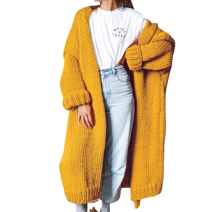 Damen Oversize Maxi Grobstrick-Cardigan mit offener Front und voluminösen Ärmeln Echo Archiv