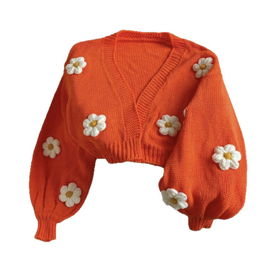 Damen Strickjacke mit floralen Applikationen und lockerer Passform – Veloura