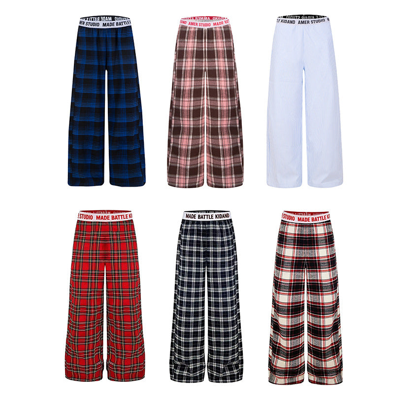 Damen Weite Lounge-Hose mit Karomuster und elastischem Logobund Echoarchiv