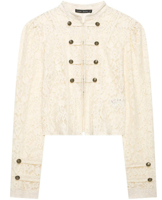 Damen Kurze Spitzenjacke im Military‑Look mit Stehkragen und Zierknopfleiste Echo Archiv