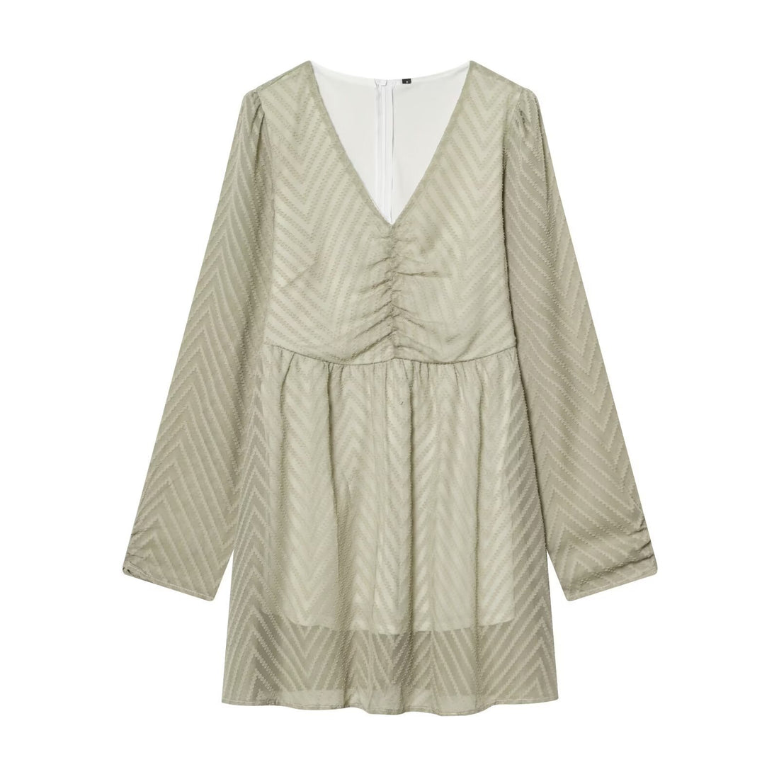 Damen V‑Ausschnitt Mini‑Kleid mit Jacquardstruktur und geraffter Taille Echoarchiv
