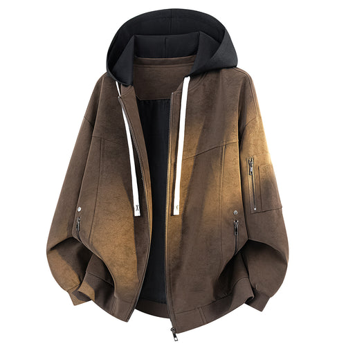 Herren Oversize-Bomberjacke mit Kapuze in Velours‑Optik & Ärmeltasche Echoarchiv