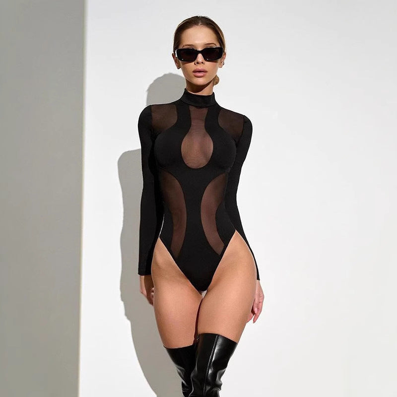 Damen Langarm-Body mit transparenten Einsätzen Echo Archiv