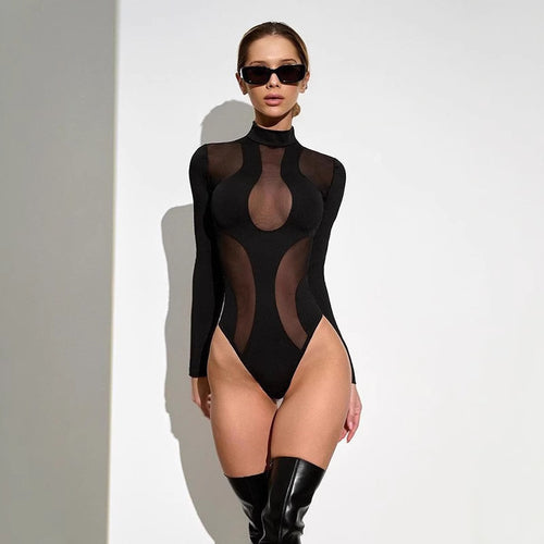 Damen Langarm-Body mit transparenten Einsätzen Echo Archiv